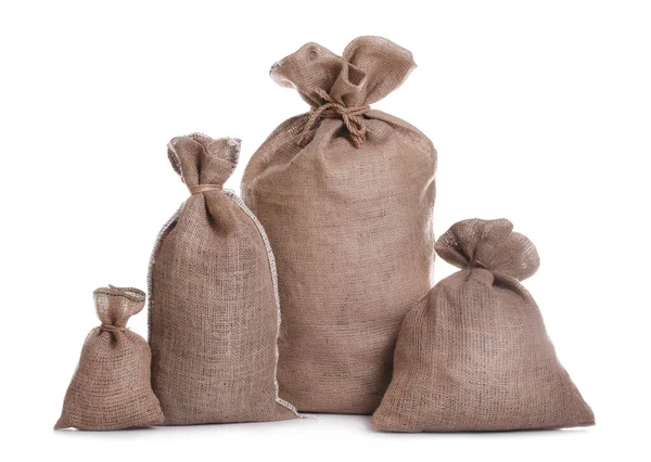 Burlap Bags White Background Organic Material — Stock Photo, Image