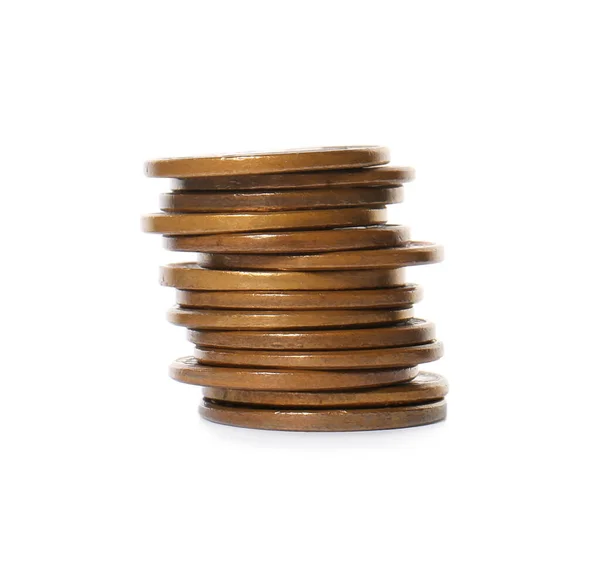 Stapel Von Münzen Auf Weißem Hintergrund Investitionskonzept — Stockfoto