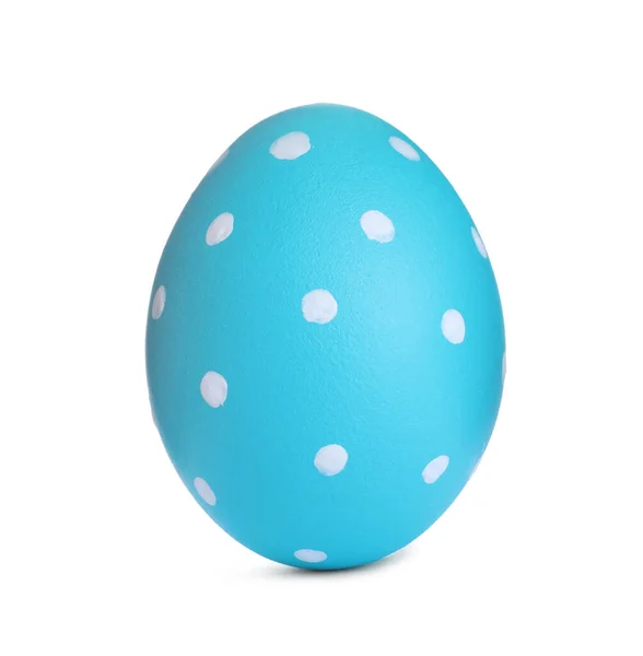 Розфарбоване Світло Блакитне Яйце Точковим Візерунком Ізольовано Білому Великоднем — стокове фото