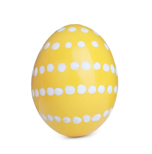 Huevo Amarillo Pintado Con Patrón Aislado Blanco Feliz Pascua —  Fotos de Stock