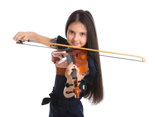 Preteen Menina Tocando Violino Fundo Branco — Fotografia de Stock