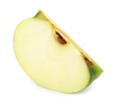 Beyaz arka planda taze olgun yeşil elma dilimi