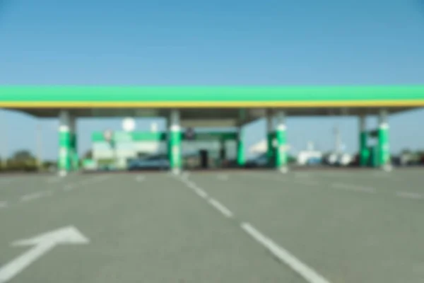 Vista Borrosa Moderna Gasolinera Con Tienda Lado Carretera — Foto de Stock