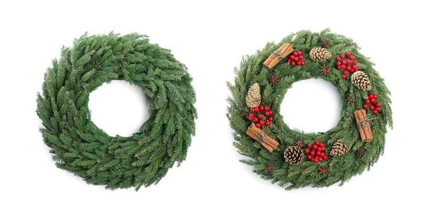 Beautiful Christmas Wreaths White Background Banner Design — Stock Photo, Image