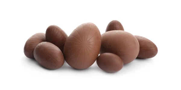Veel Zoete Chocolade Eieren Witte Achtergrond — Stockfoto