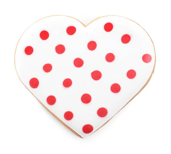 Beautiful Heart Shaped Cookie White Background Top View Valentine Day — Stock Photo, Image