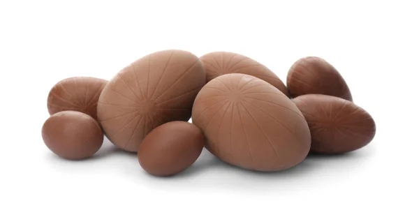 Beyaz Arka Planda Bir Sürü Çikolata Yumurtası — Stok fotoğraf
