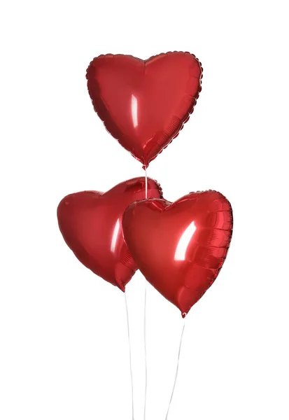 Rote Herzförmige Luftballons Isoliert Auf Weißen Valentinstag Feier — Stockfoto