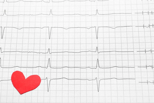Corazón Papel Rojo Informe Cardiograma Vista Arriba — Foto de Stock