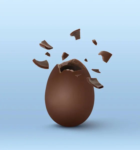Розбите Молоко Шоколадне Яйце Світло Блакитному Фоні — стокове фото