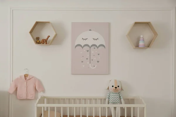 Intérieur Moderne Chambre Bébé Avec Berceau Jouets — Photo