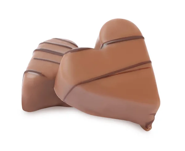 Bonitos Doces Chocolate Forma Coração Fundo Branco — Fotografia de Stock