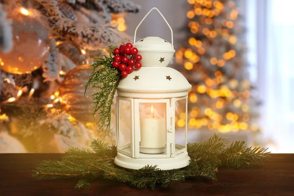 Composição Com Lanterna Natal Mesa Quarto Decorado — Fotografia de Stock