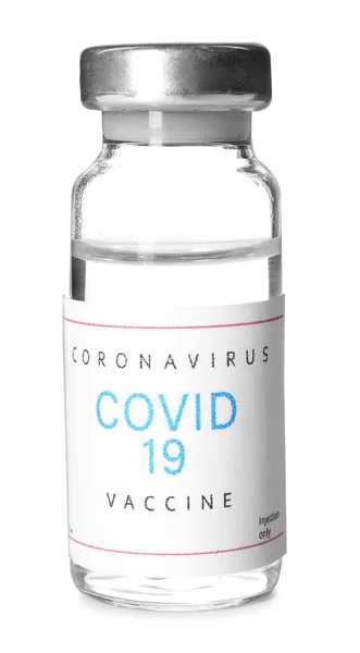 Fehér Alapon Izolált Coronavírus Elleni Vakcinával Ellátott Injekciós Üveg — Stock Fotó
