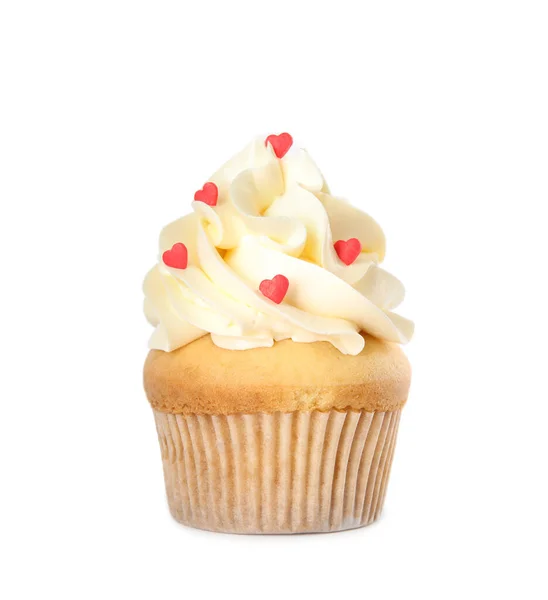 Sabroso Cupcake Con Corazón Forma Aspersiones Para Día San Valentín — Foto de Stock