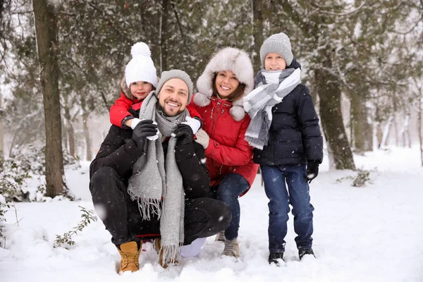 Mutlu Aile Portresi Kış Günü Dışarıda Noel Tatili — Stok fotoğraf