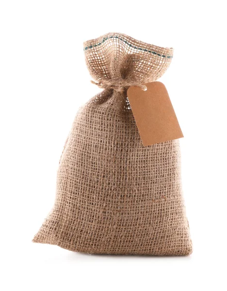 Tied Burlap Bag Isolated White Organic Material — Stock Photo, Image