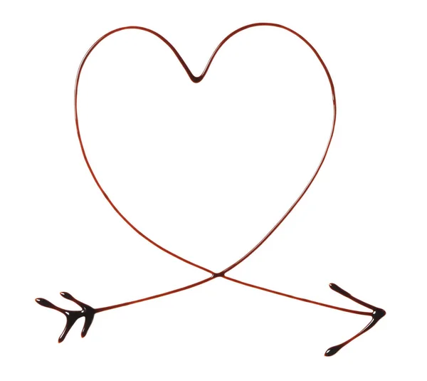 Heart Arrow Drawn Dark Chocolate White Background Top View — Stock Photo, Image