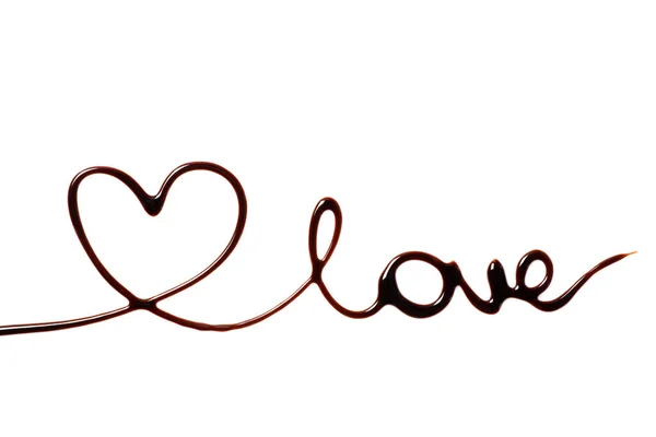 Word Love Heart Made Chocolate White Background Widok Góry — Zdjęcie stockowe