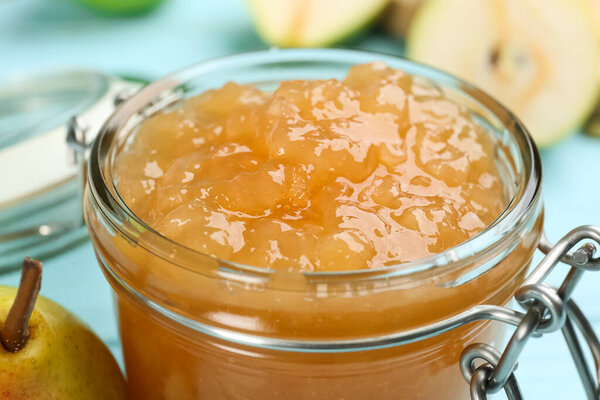 Closeup view of tasty homemade pear jam