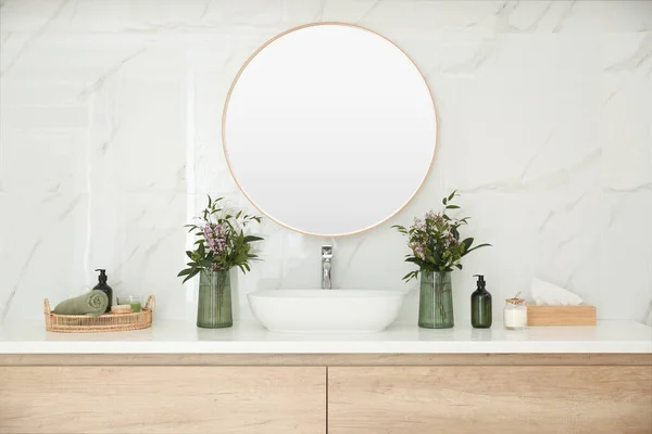 Modern Bathroom Interior Stylish Mirror Vessel Sink — Stock Photo, Image