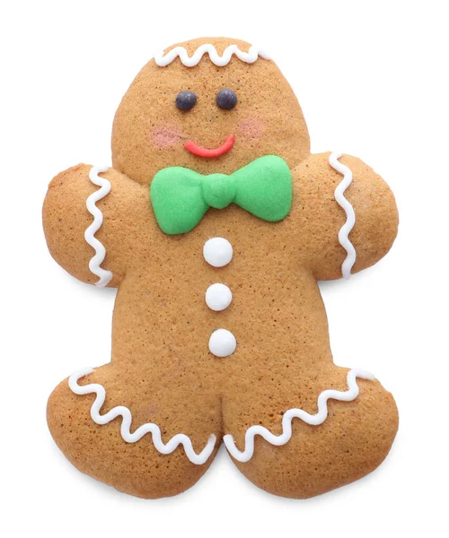 Cute Fresh Gingerbread Man Isolated White — Stock Photo, Image