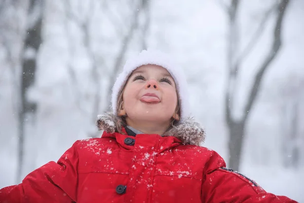 Мила Маленька Дитина Веселиться Відкритому Повітрі Зимовий День Різдвяні Канікули — стокове фото