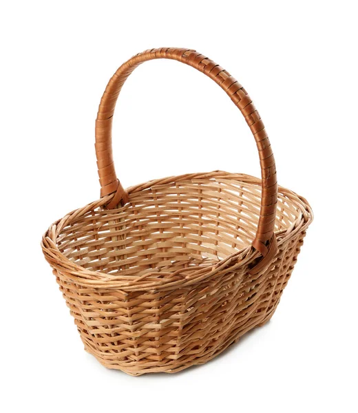 Empty Wicker Basket Isolated White Easter Item — Stock Photo, Image