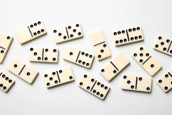 Classic Domino Tiles White Background Flat Lay — Stock Photo, Image