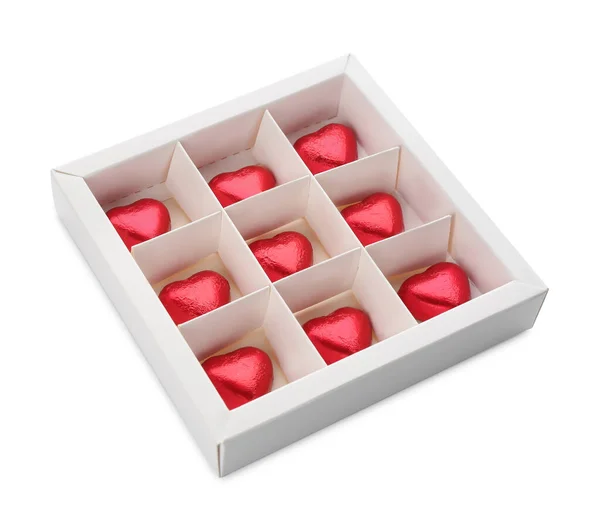 Heart Shaped Chocolate Candies Box White Background — Stock Photo, Image