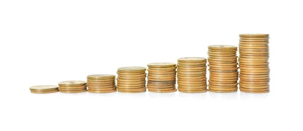 Monedas Apiladas Sobre Fondo Blanco Concepto Inversión — Foto de Stock