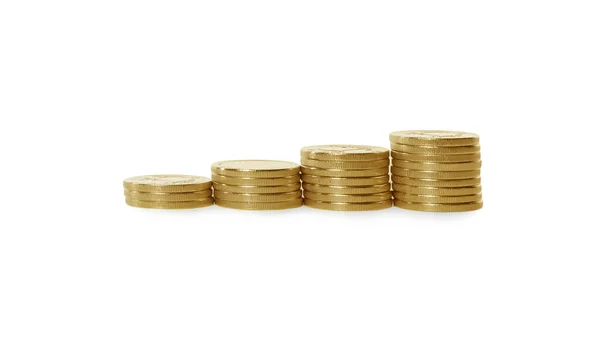 Gestapelte Münzen Auf Weißem Hintergrund Investitionskonzept — Stockfoto