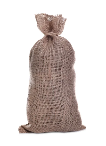 Tied Burlap Bag Isolated White Organic Material — Stock Photo, Image