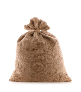 Tied burlap bag isolated on white. Organic material clipart