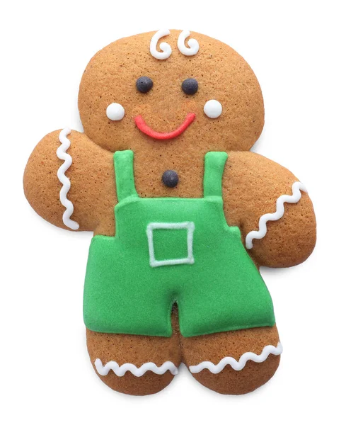 Cute Fresh Gingerbread Man Isolated White — Stock Photo, Image