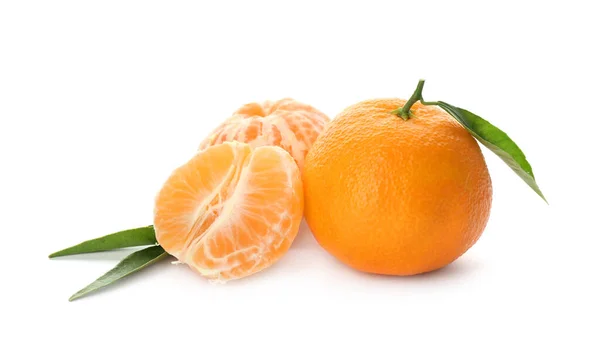 Frische Reife Mandarinen Auf Weißem Hintergrund Zitrusfrüchte — Stockfoto