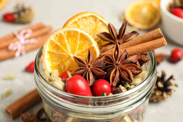 Aroma Potpourri Different Spices Jar Closeup View — Stock Photo, Image