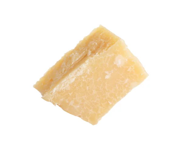 Кусок Вкусного Сыра Пармезан Изолирован Белом — стоковое фото