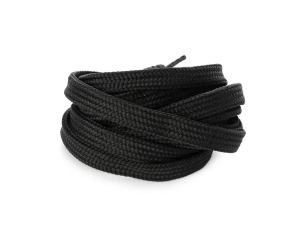 Laço Sapato Preto Longo Isolado Branco — Fotografia de Stock