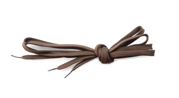 Dark Brown Shoe Laces Tied Knot Isolated White Top View — Stock Photo, Image
