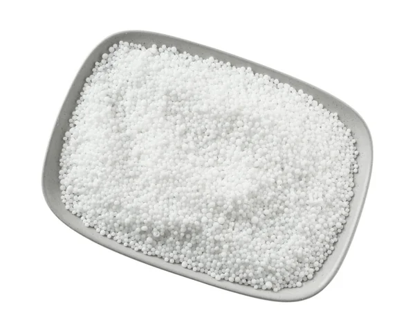 Pellet Nitrato Ammonio Isolato Bianco Vista Dall Alto Concime Minerale — Foto Stock