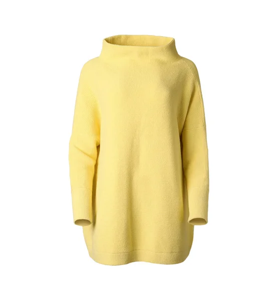 Elegante Maglione Giallo Lavorato Maglia Isolato Bianco — Foto Stock