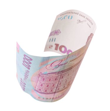 Beyaz arka planda 1000 Ukrayna Hryvnia banknotu