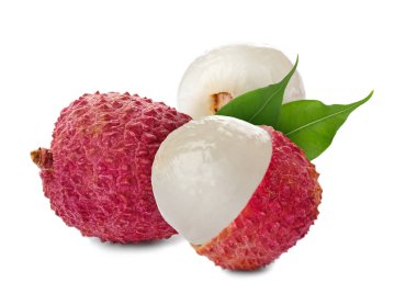 Beyaz arka planda taze olgun liçi meyveleri