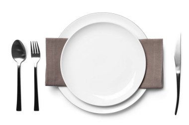 Beyaz arkaplanda güzel tablo ayarı, üst görünüm