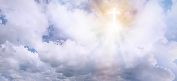 Krzyż Sylwetka Niebie Chmurami Sztandar Projektowania Zmartwychwstanie Jezusa — Zdjęcie stockowe