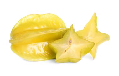 Beyaz arkaplanda kesim ve tüm Carambolas