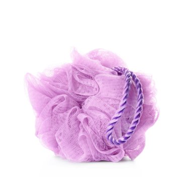 Yeni menekşe duşlu puf beyazı izole etti