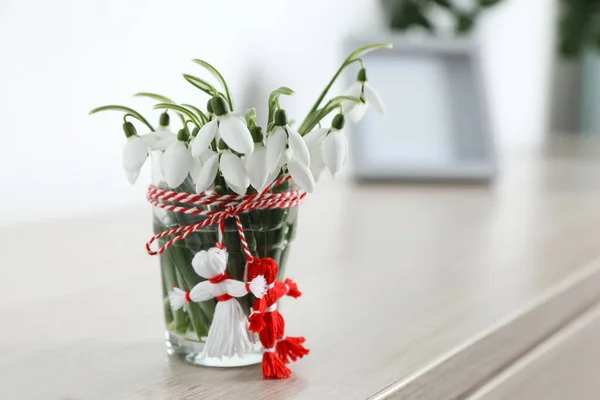 Beautiful Snowdrops Traditional Martisor Table Indoors Space Text Symbol First — Stock Photo, Image