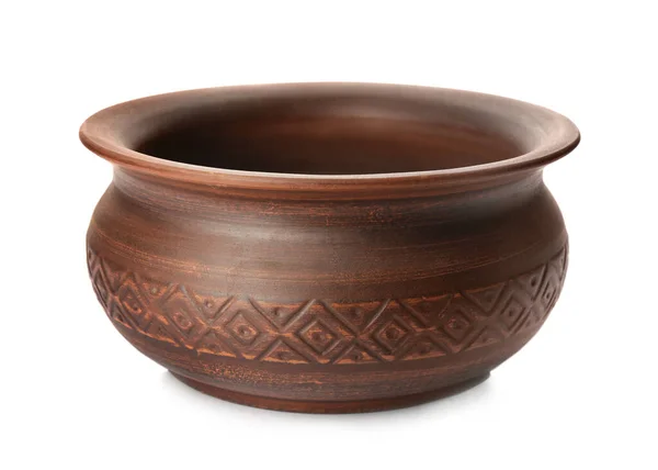 Stylish Brown Clay Pot Isolated White — Stock Photo, Image